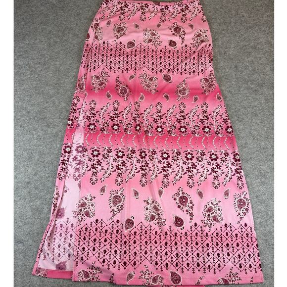 Vintage Y2K A-Line Skirt Womens Medium Pink Paisley Floral Maxi Cottagecore NWT - Picture 1 of 6
